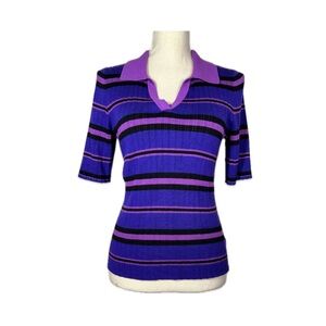 Liz Claiborne Sweater Women’s Size M Purple & Black Striped Popover